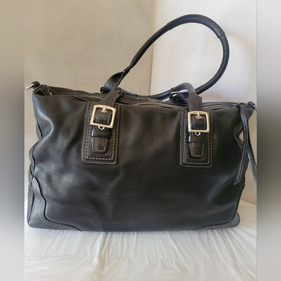 COACH BLACK LEATHER SHOULDER STYLE‎ HANDBAG - Picture 1 of 7